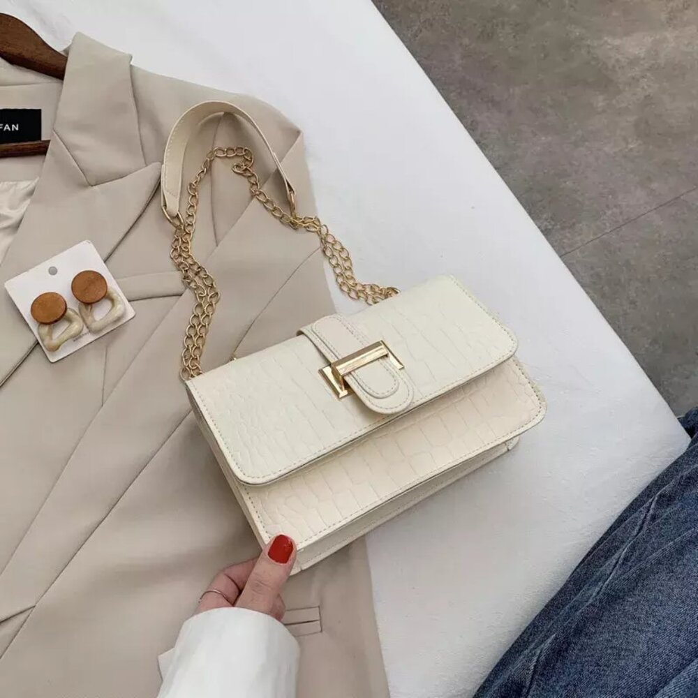 White Crocodile Mini Crossbody Bag